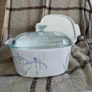 Corningware White Casserole Dish with Floral Design